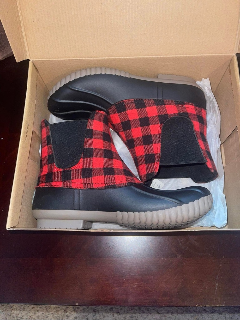 Simply Southern Red & Black Buffalo Plaid Chelsea Rain Boots
